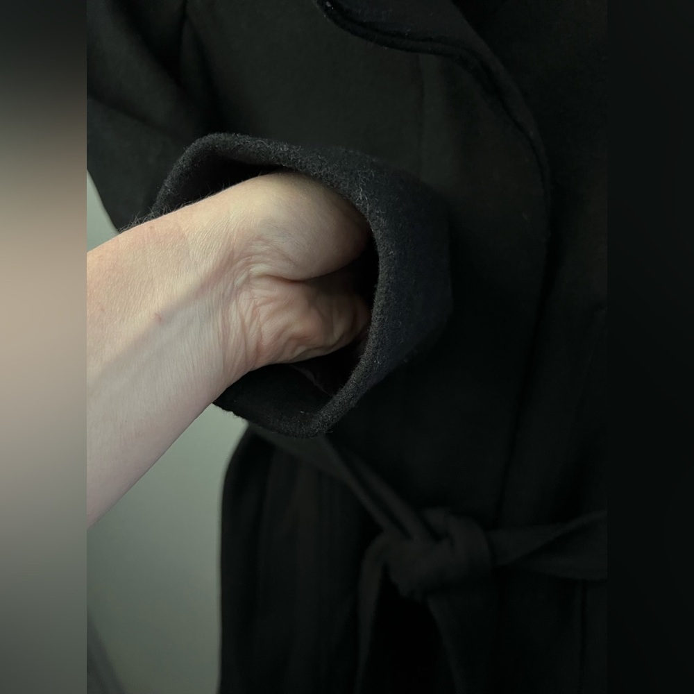 New COLE HAAN Belted Wool Blend Long Coat in Black Women’s Size 10 - Picture 8 of 11